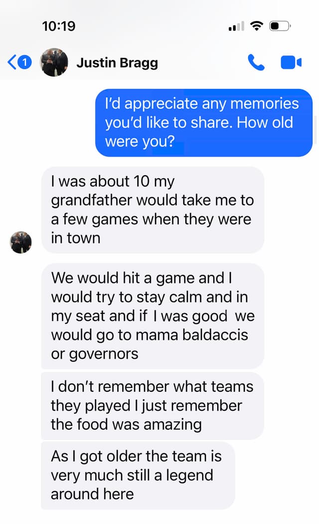 Text from Justin Bragg, 2020