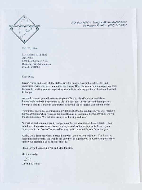 Dick Phillips Managerial Offer Letter