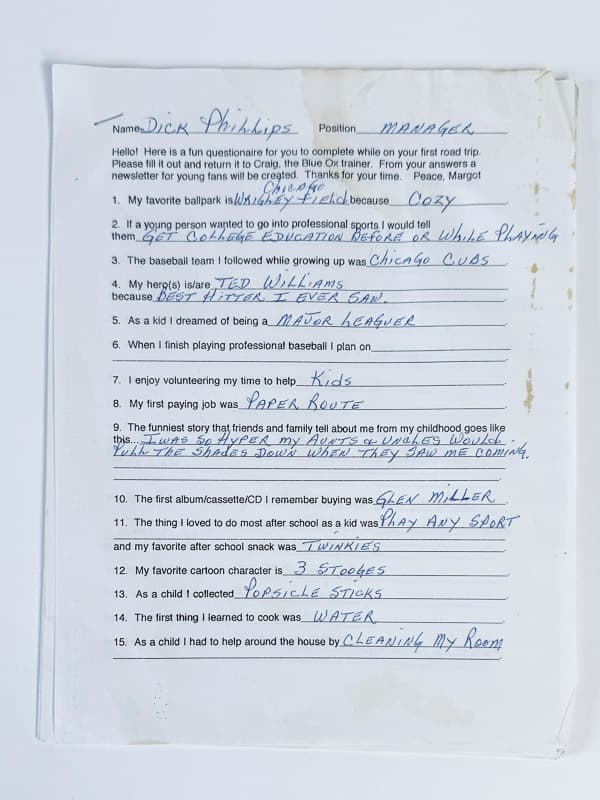 Player Questionnaires: 1996 Road Trip