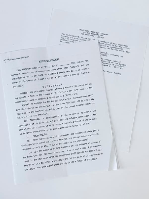 Northeast League Membership Agreement & Unanimous Written Consent